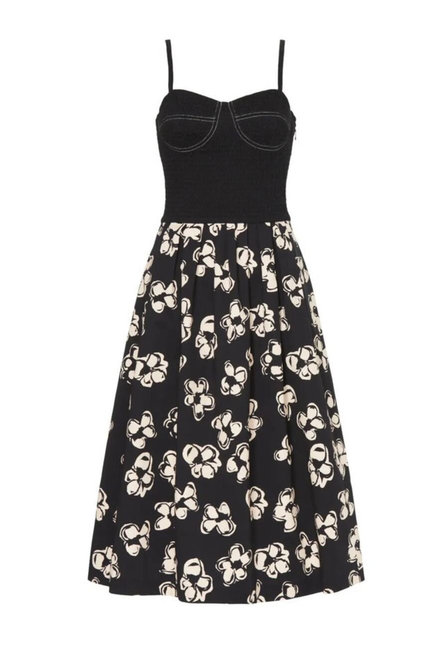 Marina Moscone Smocked Cotton Bustier Midi Dress Sz 4